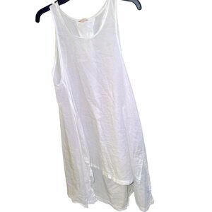 CUYANA  XS/S White Minimalist Lagenlook Hi/Low Square Hem Tank Top Tunic Dress